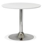 Petite table à diner / de bureau ronde 'Kontur' blanche en bois pied central métal chromé - Ø 90 cm