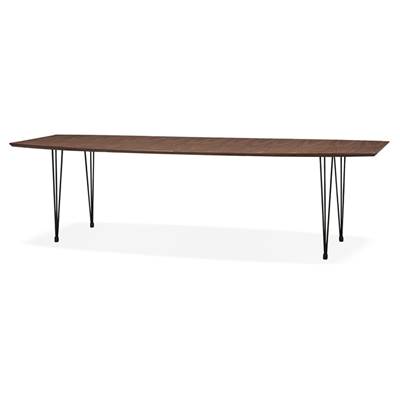 Table / table de réunion extensible 'Rym' plateau noyer 4 pieds en métal noir - 170(270) x 100 cm