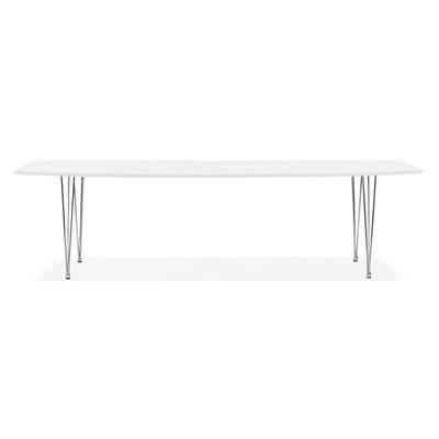 Table / table de réunion extensible 'Rym' blanche bois mat 4 pieds métal chromé - 170(270) x 100 cm