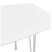 Table / table de réunion extensible 'Rym' blanche bois mat 4 pieds métal chromé - 170(270) x 100 cm