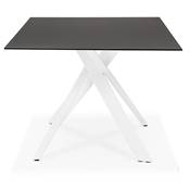 Table de salle à manger 'Tepee Verre' plateau en verre trempé noir pieds métal blanc - 200 x 100 cm
