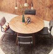 Table de salle à manger scandinave ronde 'Üméa' plateau et 4 pieds bois noyer – Ø 120 cm