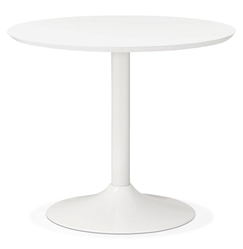 Petite table / table de réunion design 'Kontur White' blanche pied central métal blanc - Ø 90 cm