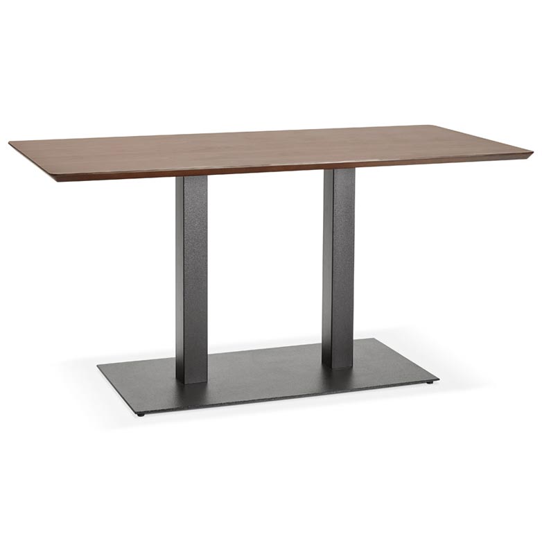 Table salle à manger 'Tvillin Black Small' noyer pied central en fonte noir - 150 x 70 cm