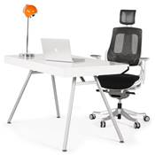 Fauteuil de bureau design à roulettes dossier haut 'GEEK' tissu noir structure blanche pieds métal