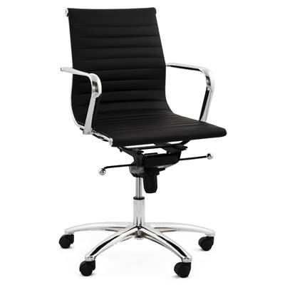 Fauteuil de bureau design à roulettes et dossier bas 'GREATERS MINI' noir pieds en métal chromé