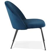 Fauteuil design 'ART' en velours bleu avec 4 pieds en métal noir