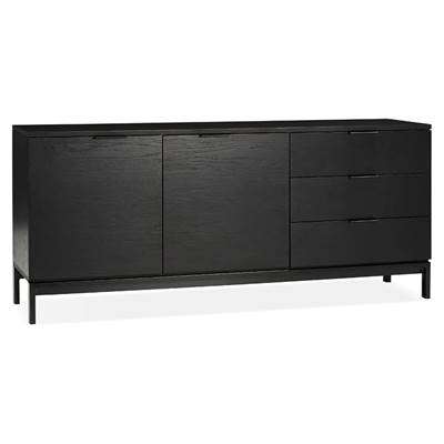 Meuble bahut buffet design 'ALLWOOD' en bois noir avec 2 portes et 3 tiroirs et pieds en métal noir
