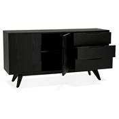 Meuble bahut buffet design 'CHESTERFIELD' en bois noir 2 portes et 3 tiroirs pieds en bois massif noir