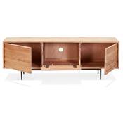 Meuble TV design 'EXPLOR' en bois d'Acacia naturel 3 portes avec pieds en métal thermolaqué noir