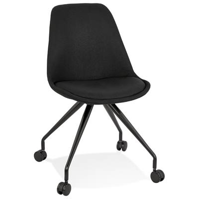 Petite chaise de bureau design à roulettes dossier bas 'SIMPLE' en tissu noir pieds en métal noir