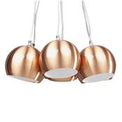 Suspension design 'GRELOT' avec 7 abats-jour boule en métal cuivré