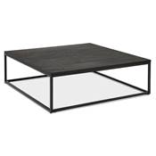 Grande table basse style industriel carrée 'FYRKANT' bois noir pieds métal noir - 110 x 110 cm