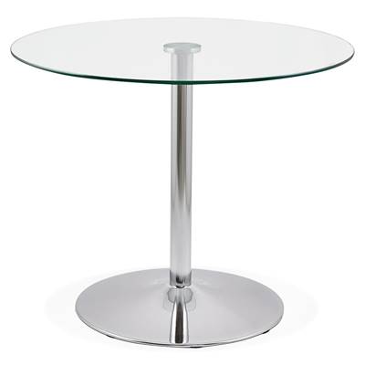 Petite table / table de réunion ronde 'LIGHTY' plateau verre transparent pied central chromé - Ø 90 cm