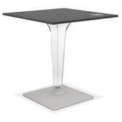 Table carrée intérieur / extérieur 'RAMO' noire pied central transparent et gris - 80 x 80 cm