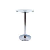 Table de bar haute design ronde 'Pub' en verre transparent avec pied central en métal chromé