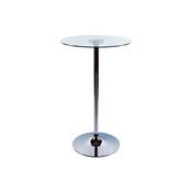Table de bar haute design ronde 'Pub' en verre transparent avec pied central en métal chromé