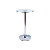 Table de bar haute design ronde 'Pub' en verre transparent avec pied central en mtal chrom