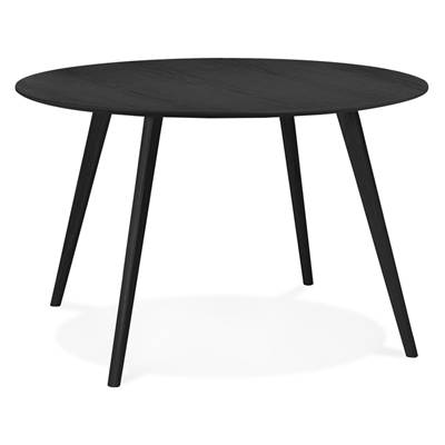Table / table de réunion scandinave ronde ' SOLNÄ' plateau et 4 pieds en bois noir – Ø 120 cm