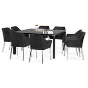 Table réunion / bureau bench design 'BIG AFER' bois noir pieds métal noir et chromé - 140 x 140 cm