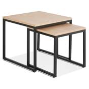 Set de 2 tables gigognes style industriel carré 'SMALL FYRKANT" bois pieds métal noir - 50 x 50 cm