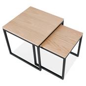 Set de 2 tables gigognes style industriel carré 'SMALL FYRKANT" bois pieds métal noir - 50 x 50 cm