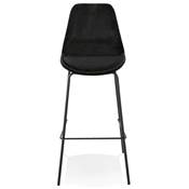 Tabouret de bar baroque 'KESKI' en velours noir 4 pieds et repose pieds en métal noir dossier haut