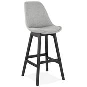 Tabouret de bar design 'CHAIRMAN BLACK EDITION' en tissu gris clair 4 pieds bois noir dossier haut