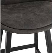 Tabouret de bar design 'CHAIRMAN BLACK EDITION' microfibre grise 4 pieds bois noir et dossier haut