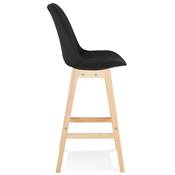 Tabouret de bar design scandinave 'CHAIRMAN' en tissu noir 4 pieds en bois naturel et dossier haut
