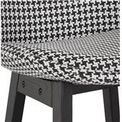 Tabouret de bar design 'CHAIRMAN BLACK EDITION' tissu pied de poule 4 pieds bois noir dossier haut