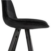 Tabouret de bar 'BLACK CIRCLE' velours noir 4 pieds bois noir repose pieds métal chromé dossier haut