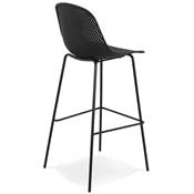 Tabouret de bar design intérieur/extérieur 'RAINY' perforé noir 4 pieds en métal noir dossier haut