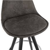 Tabouret de bar 'BLACK CIRCLE' en microfibre grise 4 pieds en bois noir et métal chromé dossier haut