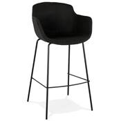 Tabouret de bar design à accoudoirs moderne 'CARINO' en tissu noir avec 4 pieds en métal noir