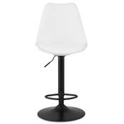 Tabouret de bar réglable design 'BAROK' pivotant blanc pied et repose pieds métal noir dossier haut