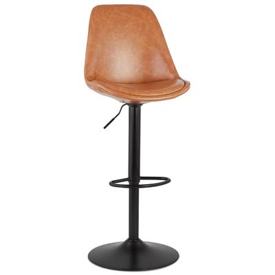 Tabouret de bar réglable design 'BAROK' pivotant marron pied repose pieds en métal noir dossier haut