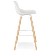 Tabouret de bar scandinave 'NORSKI' blanc 4 pieds bois naturel repose pieds métal blanc dossier haut