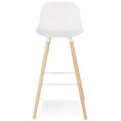 Tabouret de bar scandinave 'NORSKI' blanc 4 pieds bois naturel repose pieds métal blanc dossier haut