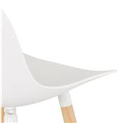 Tabouret de bar scandinave 'NORSKI' blanc 4 pieds bois naturel repose pieds métal blanc dossier haut