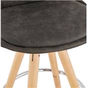 Tabouret de bar scandinave 'CIRCLE' tissu gris 4 pieds bois naturel repose pieds chromé dossier haut