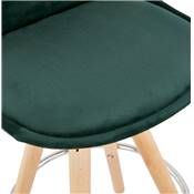 Tabouret bar scandinave 'CIRCLE' velours vert 4 pieds bois naturel repose pieds chromé dossier haut