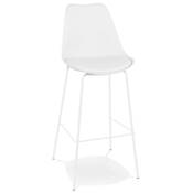 Tabouret de bar 'KESKI' blanc 4 pieds et repose pieds en métal blanc dossier haut