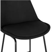 Tabouret de bar design 'GUSTO' en tissu noir pieds tréteaux et repose pieds métal noir dossier haut