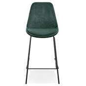 Tabouret de snack mi-hauteur baroque 'KESKI MINI' en velours vert 4 pieds en métal noir dossier haut