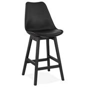 Tabouret de snack mi-hauteur design 'CHAIRMAN MINI BLACK EDITION' 4 pieds en bois noir dossier haut