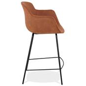 Tabouret snack mi-hauteur accoudoirs 'CARINO MINI' microfibre marron 4 pieds métal noir dossier haut