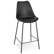 Tabouret de snack mi-hauteur 'KESKI MINI' noir 4 pieds et repose pieds en métal noir dossier haut