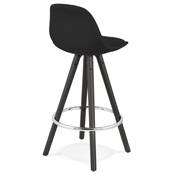 Tabouret de snack mi-hauteur 'BLACK CIRCLE MINI' en tissu 4 pieds bois noir et chromé dossier haut