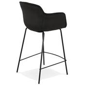 Tabouret de snack mi-hauteur à accoudoirs 'CARINO MINI' tissu noir 4 pieds métal noir dossier haut